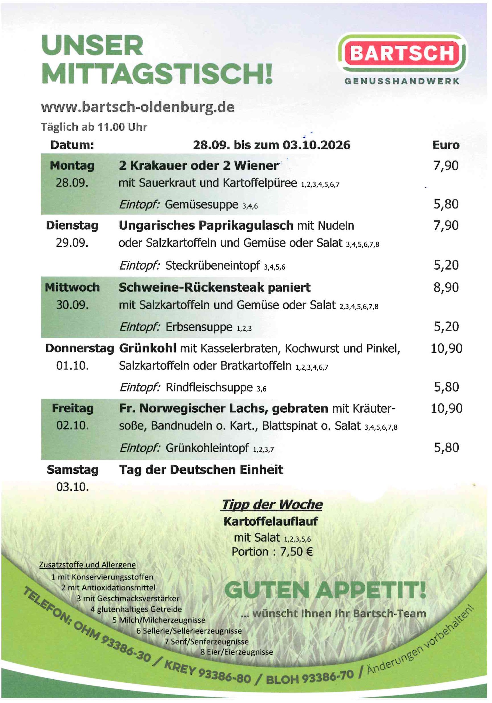 Speiseplan KW 40 2026